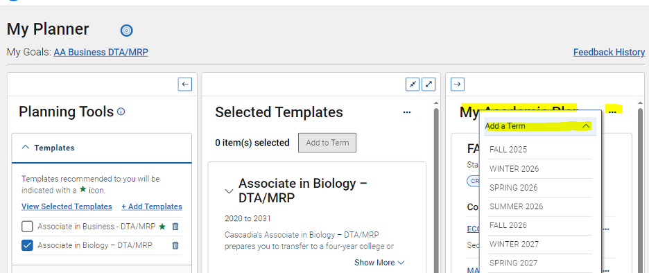 Screenshot of EAB Navigate Navigate360 Add a Term screen.