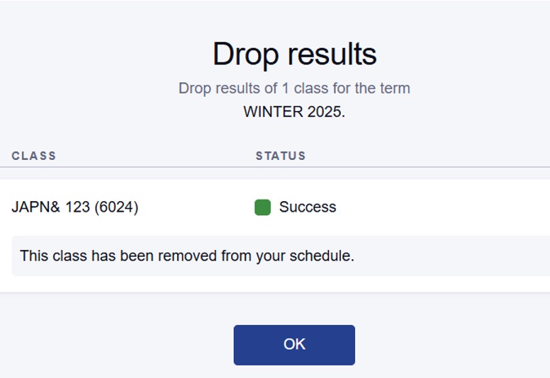 Screenshot of Drop results screen.