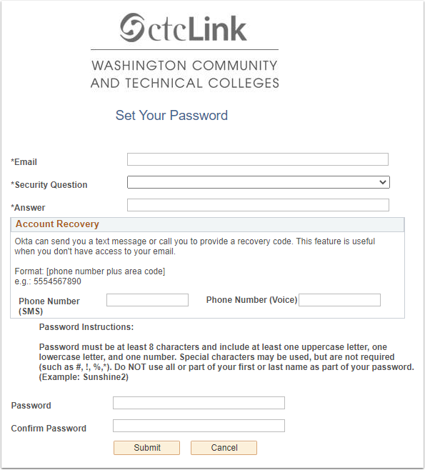 ctcLink Set Your Password screenshot
