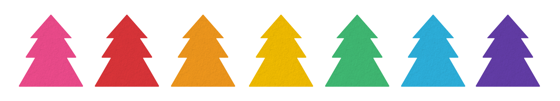 illustration of 7 trees that are each a different color of the rainbow
