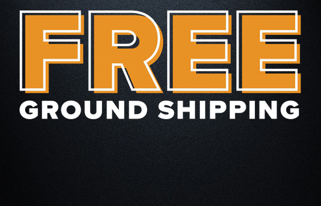 orange and white text over black background that reads, 'Free Ground Shipping'