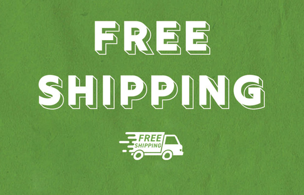 white illustrated box truck and text over textured green background, 'Free Shipping'